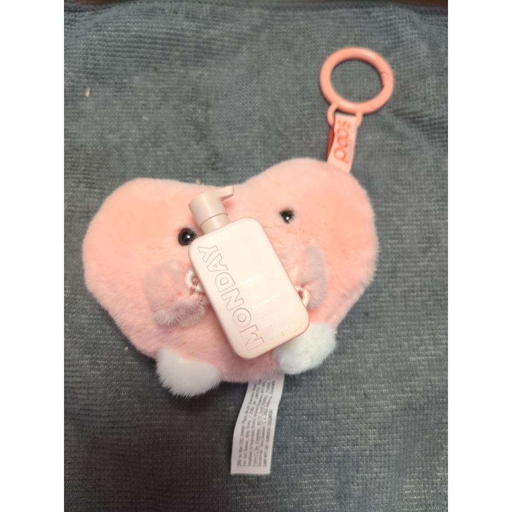 POPS Plush Heart Keychain Bag Charm Peach w/ Monday Mini Bottle